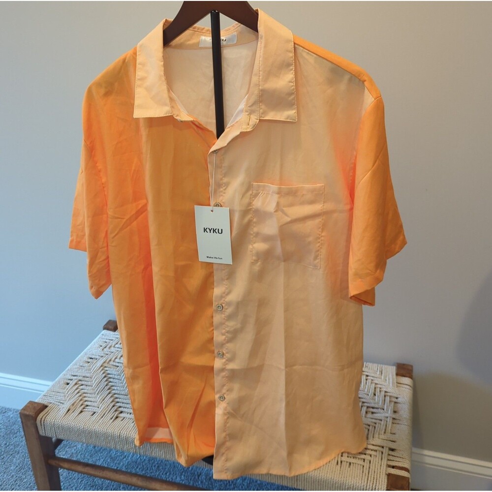 KYKU Shirt Men's Two Toned Orange Size XL Short Sleeve Button Down New